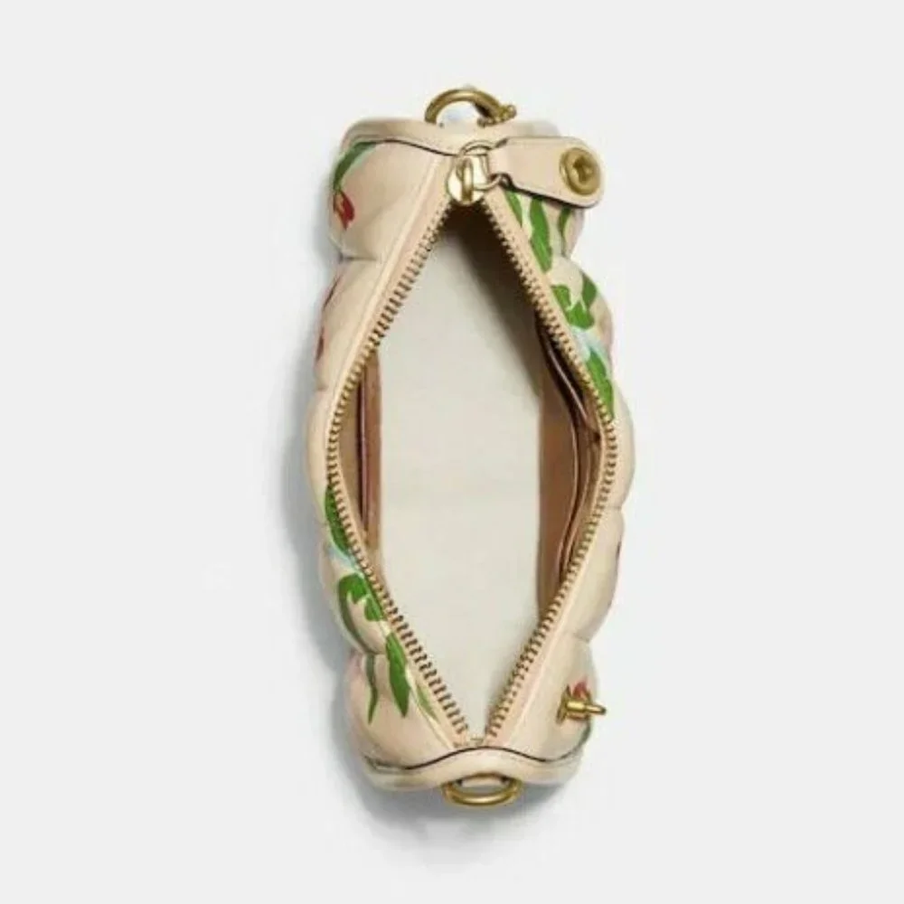 Coach Leather Swinger Bag 20 Quilting Small Handbag Floral Zip Beige Purse NEW - Picture 5 of 8